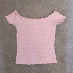 Pink scrunchy off the shoulder top!